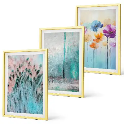 Juego de 3 cuadros con patrones de fondo de flores en tonos pastel