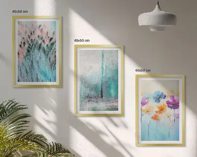 Juego de 3 cuadros con patrones de fondo de flores en tonos pastel