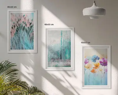 Juego de 3 cuadros con patrones de fondo de flores en tonos pastel