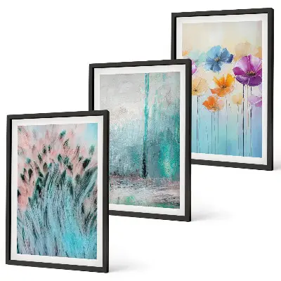 Juego de 3 cuadros con patrones de fondo de flores en tonos pastel