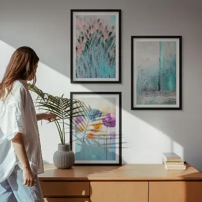 Juego de 3 cuadros con patrones de fondo de flores en tonos pastel