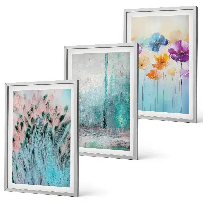 Juego de 3 cuadros con patrones de fondo de flores en tonos pastel