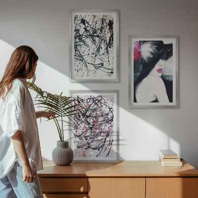 Set de 3 cuadros para salón Patrones de pintura abstractos sombrero