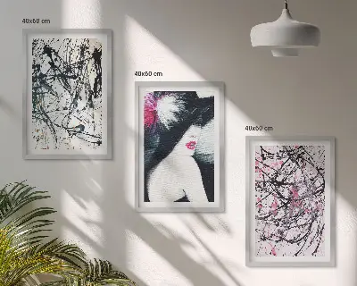 Set de 3 cuadros abstractos con patrón de sombrero decoración para salón