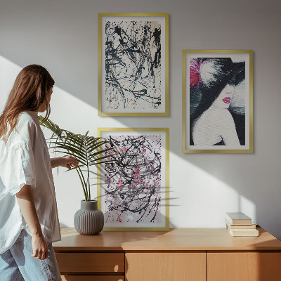 Set de 3 cuadros para salón Patrones de pintura abstractos sombrero