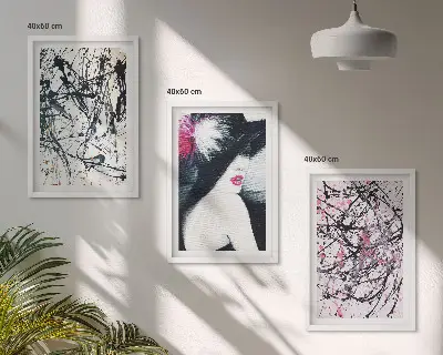 Set de 3 cuadros abstractos con patrón de sombrero decoración para salón