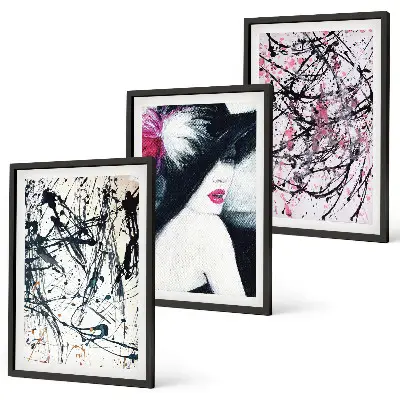Set de 3 cuadros abstractos con patrón de sombrero decoración para salón