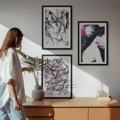 Set de 3 cuadros para salón Patrones de pintura abstractos sombrero