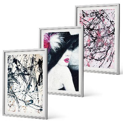 Set de 3 cuadros para salón Patrones de pintura abstractos sombrero