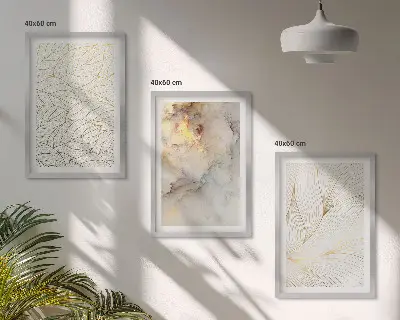 Juego de 3 cuadros con patrón de hojas de mármol abstracto