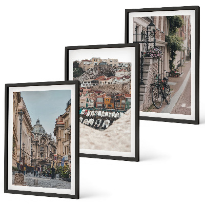 Set de 3 cuadros para salón Las encantadoras calles del puerto de la ciudad.
