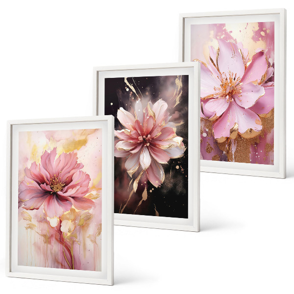 Set de 3 cuadros para salón Composiciones florales de rosas y blancas