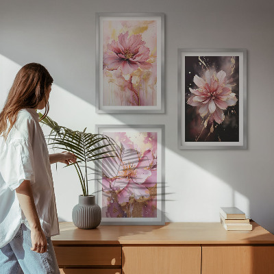 Set de 3 cuadros para salón Composiciones florales de rosas y blancas