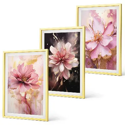 Set de 3 cuadros para salón con composiciones de rosas blancas