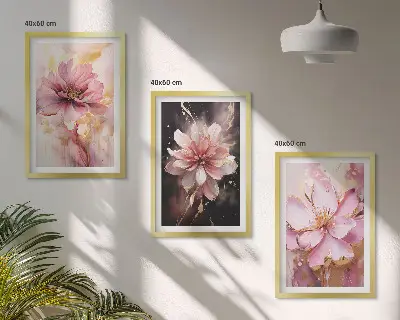 Set de 3 cuadros para salón con composiciones de rosas blancas