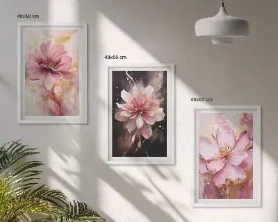 Set de 3 cuadros para salón con composiciones de rosas blancas