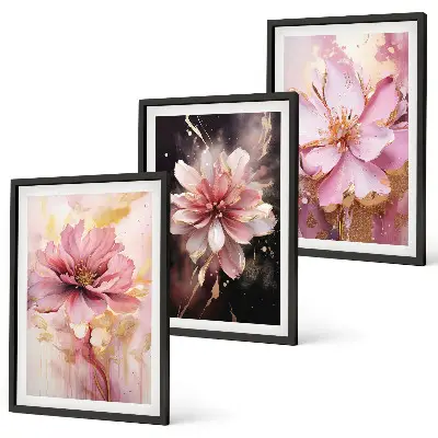 Set de 3 cuadros para salón con composiciones de rosas blancas
