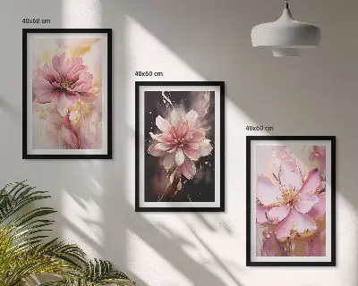 Set de 3 cuadros para salón con composiciones de rosas blancas