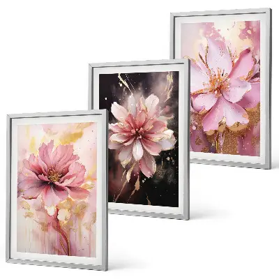 Set de 3 cuadros para salón con composiciones de rosas blancas
