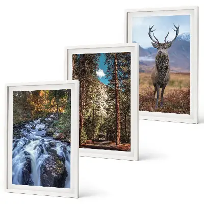 Juego de 3 cuadros con diseño de cascada, bosque, montañas y ciervo en la naturaleza