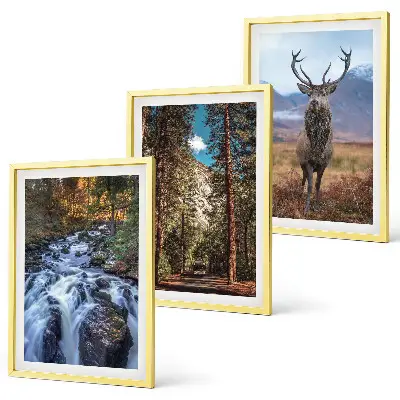 Juego de 3 cuadros con diseño de cascada, bosque, montañas y ciervo en la naturaleza