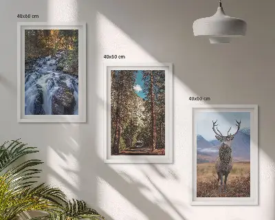 Juego de 3 cuadros con diseño de cascada, bosque, montañas y ciervo en la naturaleza