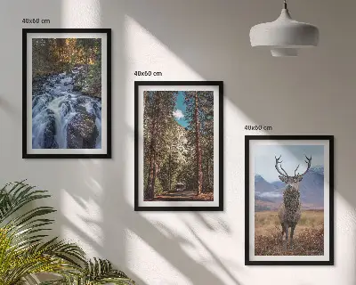 Juego de 3 cuadros con diseño de cascada, bosque, montañas y ciervo en la naturaleza