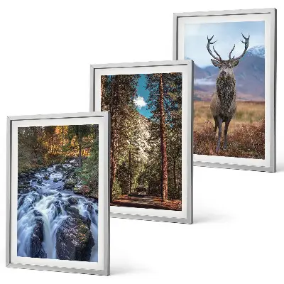Juego de 3 cuadros con diseño de cascada, bosque, montañas y ciervo en la naturaleza