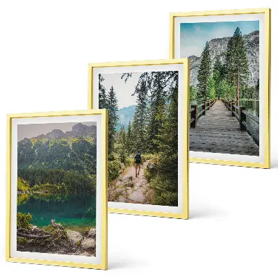 Juego de 3 cuadros con paisajes de montañas lagos bosques y senderos