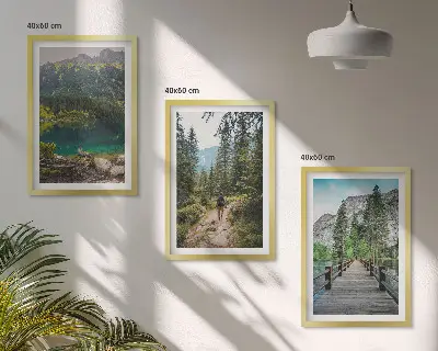 Juego de 3 cuadros con paisajes de montañas lagos bosques y senderos