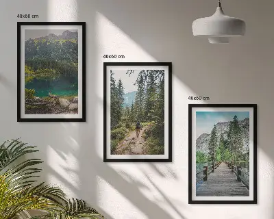 Juego de 3 cuadros con paisajes de montañas lagos bosques y senderos