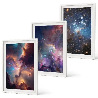 Set de 3 cuadros con diseño de paisajes estelares cósmicos