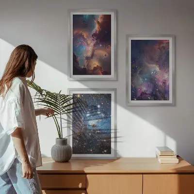 Set de 3 cuadros con diseño de paisajes estelares cósmicos