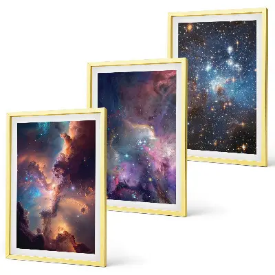 Set de 3 cuadros con diseño de paisajes estelares cósmicos