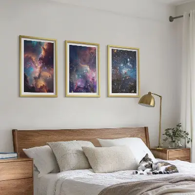 Set de 3 cuadros con diseño de paisajes estelares cósmicos