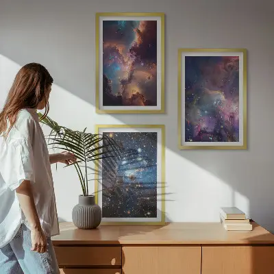 Set de 3 cuadros con diseño de paisajes estelares cósmicos