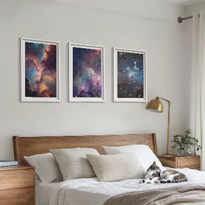 Set de 3 cuadros con diseño de paisajes estelares cósmicos