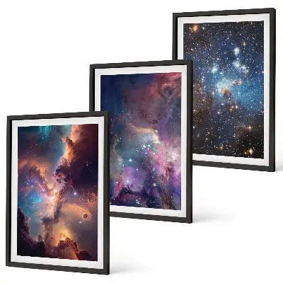 Set de 3 cuadros con diseño de paisajes estelares cósmicos