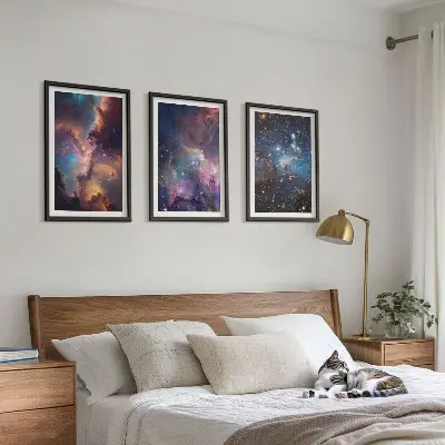 Set de 3 cuadros con diseño de paisajes estelares cósmicos