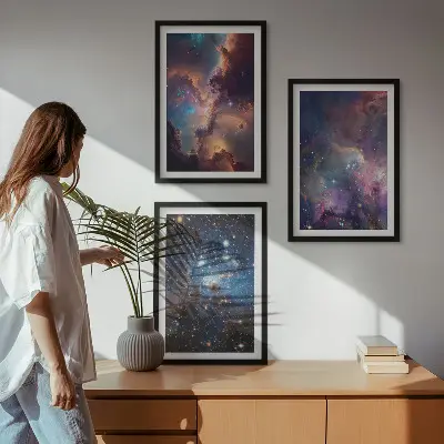 Set de 3 cuadros con diseño de paisajes estelares cósmicos