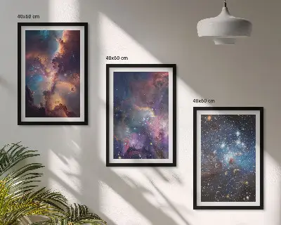 Set de 3 cuadros con diseño de paisajes estelares cósmicos