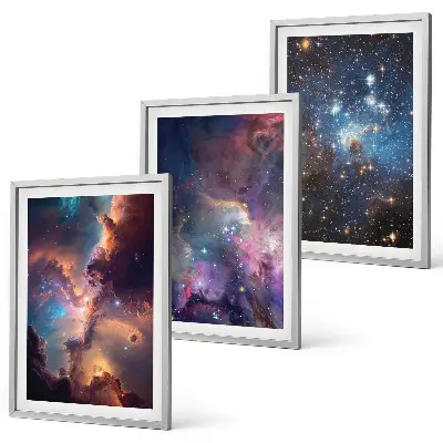 Set de 3 cuadros con diseño de paisajes estelares cósmicos