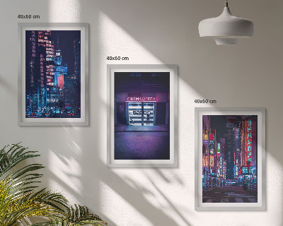 Set de 3 cuadros para salón Entrada de neón de la ciudad nocturna