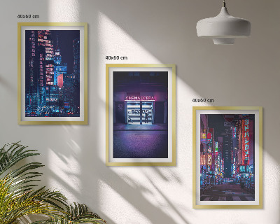 Set de 3 cuadros para salón Entrada de neón de la ciudad nocturna