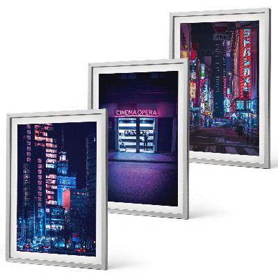 Set de 3 cuadros para salón Entrada de neón de la ciudad nocturna