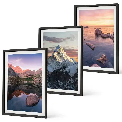 Juego de 3 cuadros con paisajes montañosos al fondo