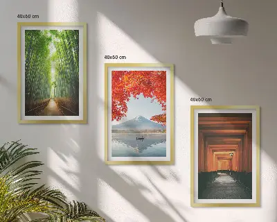 Juego de 3 cuadros paisaje de bosque de bambú en el monte Fuji