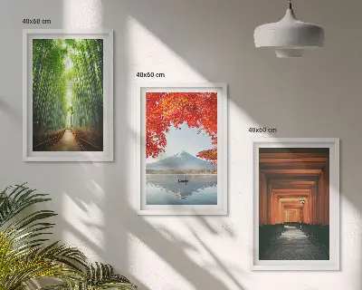 Juego de 3 cuadros paisaje de bosque de bambú en el monte Fuji