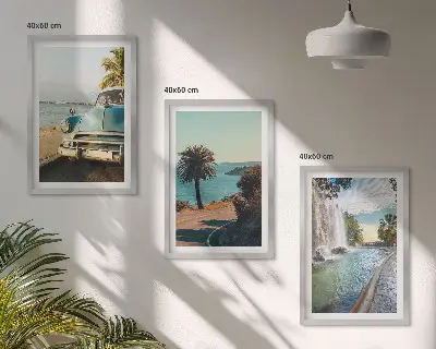 Set de 3 cuadros para salón con diseño de cascada de palmeras navideñas