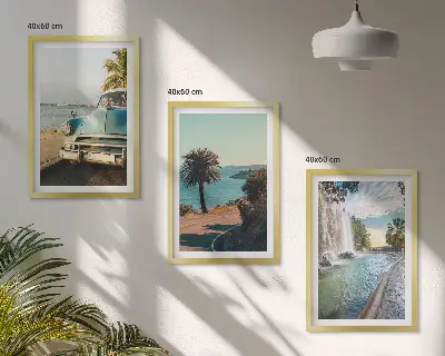 Set de 3 cuadros para salón con diseño de cascada de palmeras navideñas